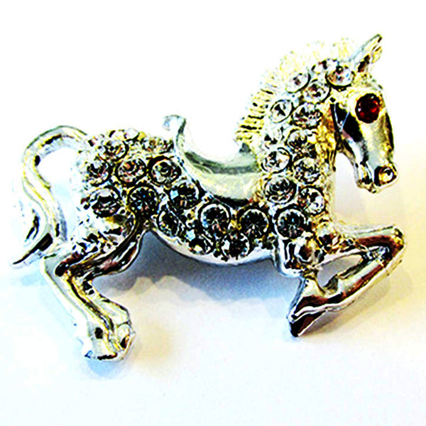 Vintage 1960s Whimsical Clear and Red Rhinestone Figural Horse Pin - Front