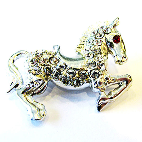 Vintage 1960s Whimsical Clear and Red Rhinestone Figural Horse Pin - Front
