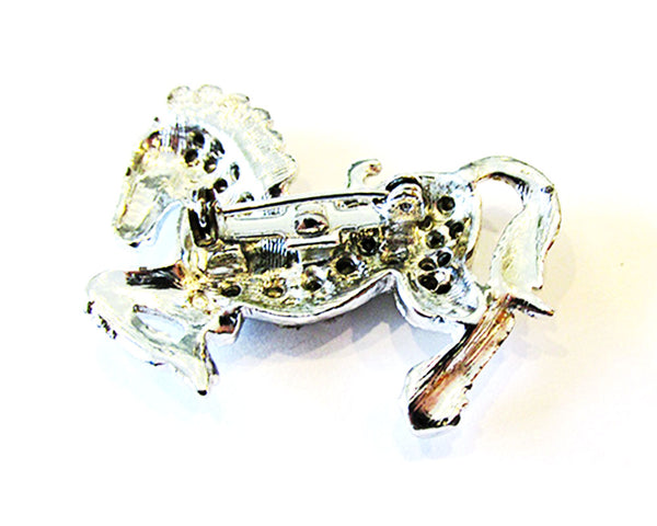 Vintage 1960s Whimsical Clear and Red Rhinestone Figural Horse Pin - Back