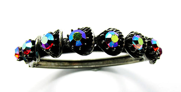 Florenza 1950s Ruby-Red Aurora Borealis Rhinestone Cuff Bracelet - Front