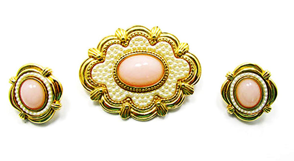 Vintage Avon 1960s Pink Rhinestone Pin and Earrings - Front Set