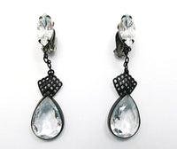 Lewis Segal Vintage 1950s Designer Clear Rhinestone Drop Earrings - Front - Thumbnail