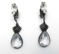 Lewis Segal Vintage 1950s Designer Clear Rhinestone Drop Earrings - Front - Thumbnail