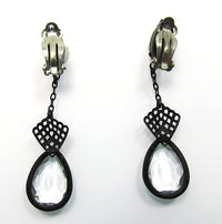 Lewis Segal Vintage 1950s Designer Clear Rhinestone Drop Earrings - Back - Thumbnail