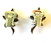 Vintage 1950s Diamante and Pearl Floral Clip-On Earrings - Back - Thumbnail