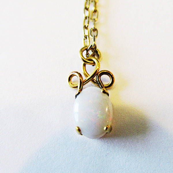 1980s Vintage Contemporary Style Opal Diamante and Gold-Filled Pendant - Close Up Front