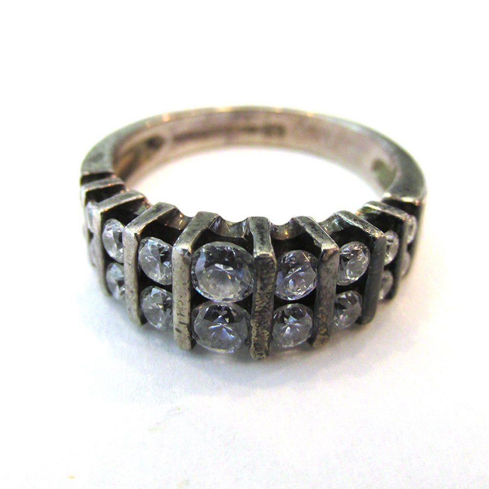 Signed Vintage 1980s Contemporary Cubic Zirconia and Sterling Ring
