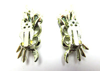 Vintage 1950s Mid-Century Emerald-Green Rhinestone Floral Earrings - Back - Thumbnail