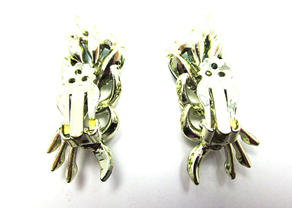 Vintage 1950s Mid-Century Emerald-Green Rhinestone Floral Earrings - Back