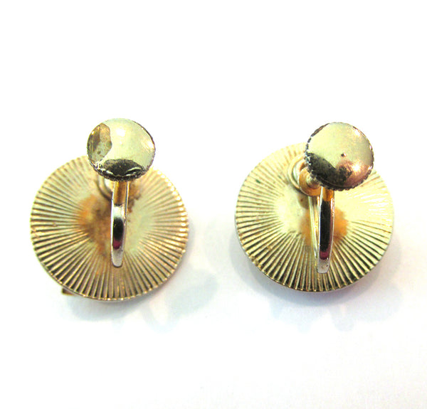 1950s Elegant Vintage Mid-Century Pearl and Leaf Button Earrings - Back