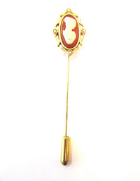 Vintage Avon Signed 1960s Cameo and Pearl Hat/Stick Pin - Front - Thumbnail