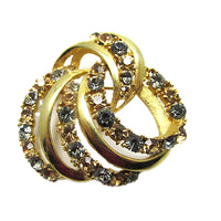 Lisner Vintage 1950s Swirled Black Diamond and Citrine Rhinestone Pin - Front - Thumbnail