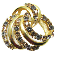 Lisner Vintage 1950s Swirled Black Diamond and Citrine Rhinestone Pin - Front Close Up - Thumbnail