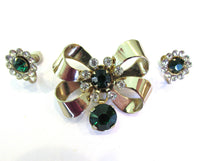 Mid-Century Vintage 1950s Diamante Drop Ribbon and Earrings Set - Front - Thumbnail