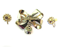Mid-Century Vintage 1950s Diamante Drop Ribbon and Earrings Set - Back - Thumbnail