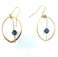Vintage 1980s Contemporary Style Blue Bead and Gold Drop Earrings - Front - Thumbnail