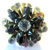 1950s Three-Dimensional Vintage Sparkling Diamante Floral Pin - Front Close Up - Thumbnail