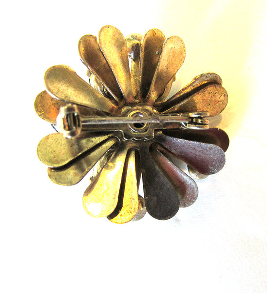 1950s Three-Dimensional Vintage Sparkling Diamante Floral Pin - Back