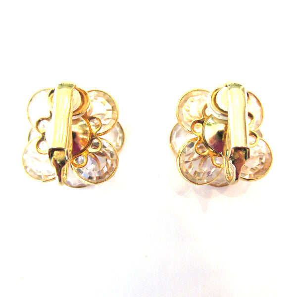 Vintage 1960s Sparkling Diamante and Crystal Floral Earrings - Back