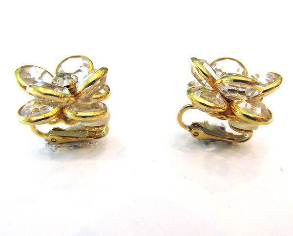Vintage 1960s Sparkling Diamante and Crystal Floral Earrings - Side