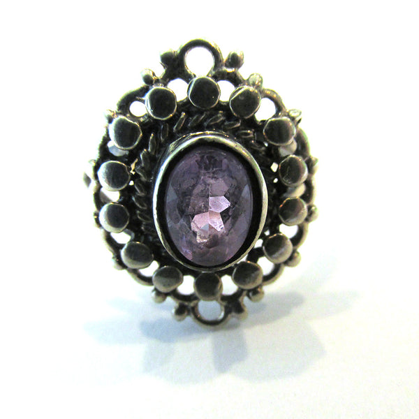 Contemporary Style Vintage 1960s Timeless Amethyst and Sterling Ring - Front