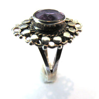 Contemporary Style Vintage 1960s Timeless Amethyst and Sterling Ring - Side - Thumbnail