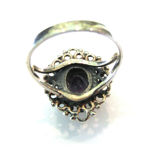 Contemporary Style Vintage 1960s Timeless Amethyst and Sterling Ring - Back