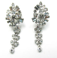 Vintage 1950s Mid-Century Clear Rhinestone Glamour Drop Earrings - Front - Thumbnail