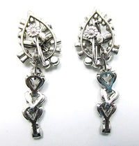 Vintage 1950s Mid-Century Clear Rhinestone Glamour Drop Earrings - Back - Thumbnail