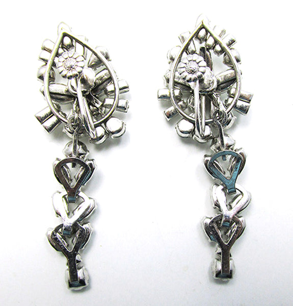 Vintage 1950s Mid-Century Clear Rhinestone Glamour Drop Earrings - Back