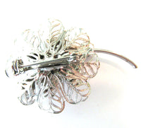 1950s Vintage Distinctive White and Blue Diamante Floral Spray Pin - Back - Thumbnail