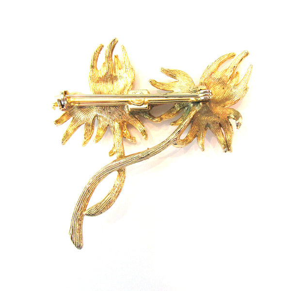 Vintage 1950s Mid-Century Charming Double Flower Gold Floral Pin - Back