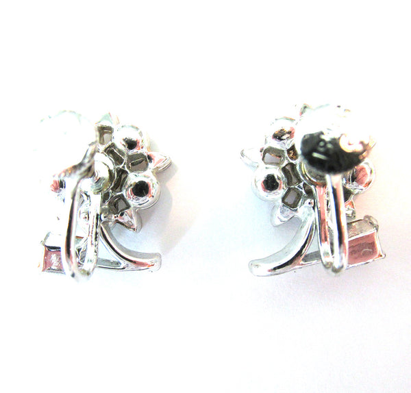 Signed Lisner Vintage 1950s Adorable Aurora Borealis Floral Earrings - Back