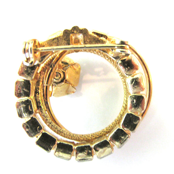 1950s Dainty Vintage Mid-Century Sparkling Diamante Floral Pin - Back