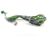 Signed Czechoslovakia Vintage 1960s Enameled Diamante Peacock Pin - Front - Thumbnail