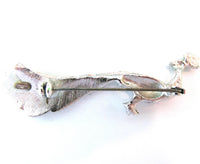 Signed Czechoslovakia Vintage 1960s Enameled Diamante Peacock Pin - Back - Thumbnail