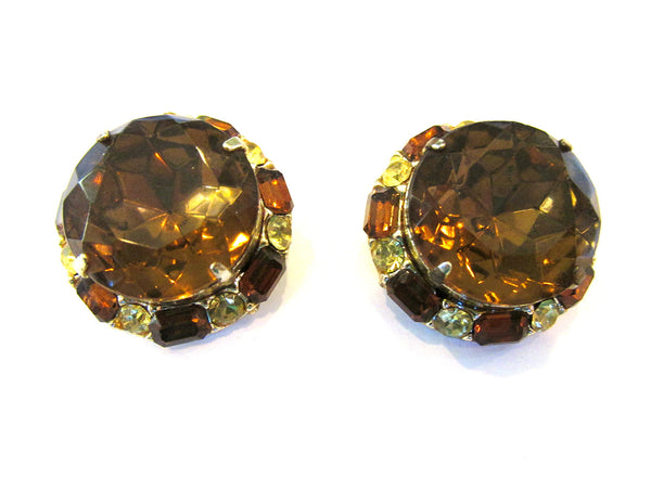 Eye-Catching Vintage 1950s Topaz and Citrine Diamante Earrings - Front