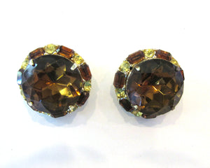 Eye-Catching Vintage 1950s Topaz and Citrine Diamante Earrings - Front