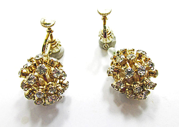 Vintage 1950s Mid-Century Rhinestone and Pearl Drop Earrings - Back