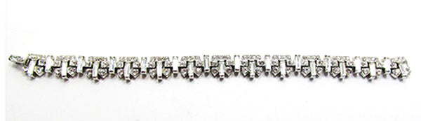 Signed Crown Trifari Vintage 1950s Clear Rhinestone Silver Bracelet - Front