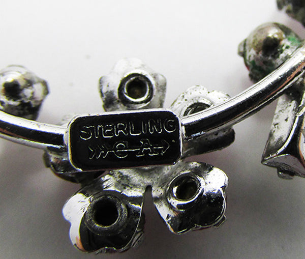 Signed Carl Art Vintage 1940s Sterling Silver Rhinestone Pin - Signature