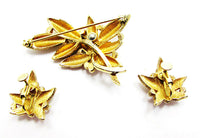 Jomaz 1950s Vintage Jewelry Exquisite Pearl Leaf Pin and Earrings Set - Back - Thumbnail