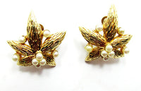 Jomaz 1950s Vintage Jewelry Exquisite Pearl Leaf Pin and Earrings Set - Earrings - Thumbnail