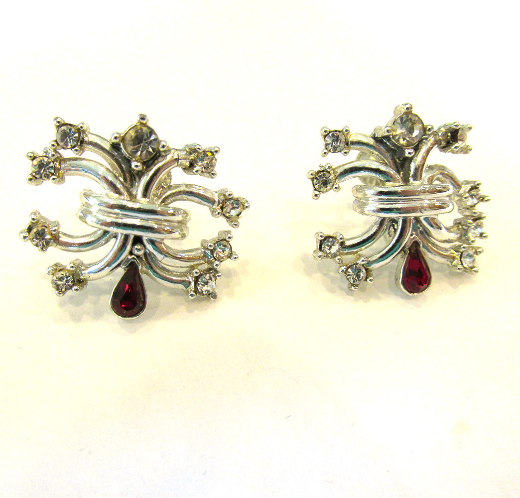 Signed Vintage 1950s Duane Designer Sparkling Diamante Earrings - Front