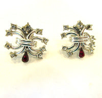 Signed Vintage 1950s Duane Designer Sparkling Diamante Earrings - Front - Thumbnail