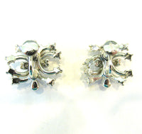 Signed Vintage 1950s Duane Designer Sparkling Diamante Earrings - Back and Signature - Thumbnail