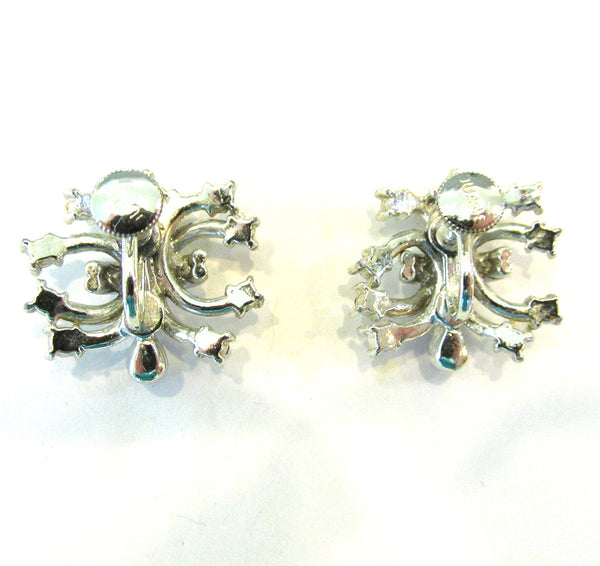 Signed Vintage 1950s Duane Designer Sparkling Diamante Earrings - Back and Signature