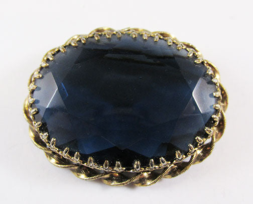 Austria Vintage Superb 1950s Mid Century Sapphire Blue Oval Pin