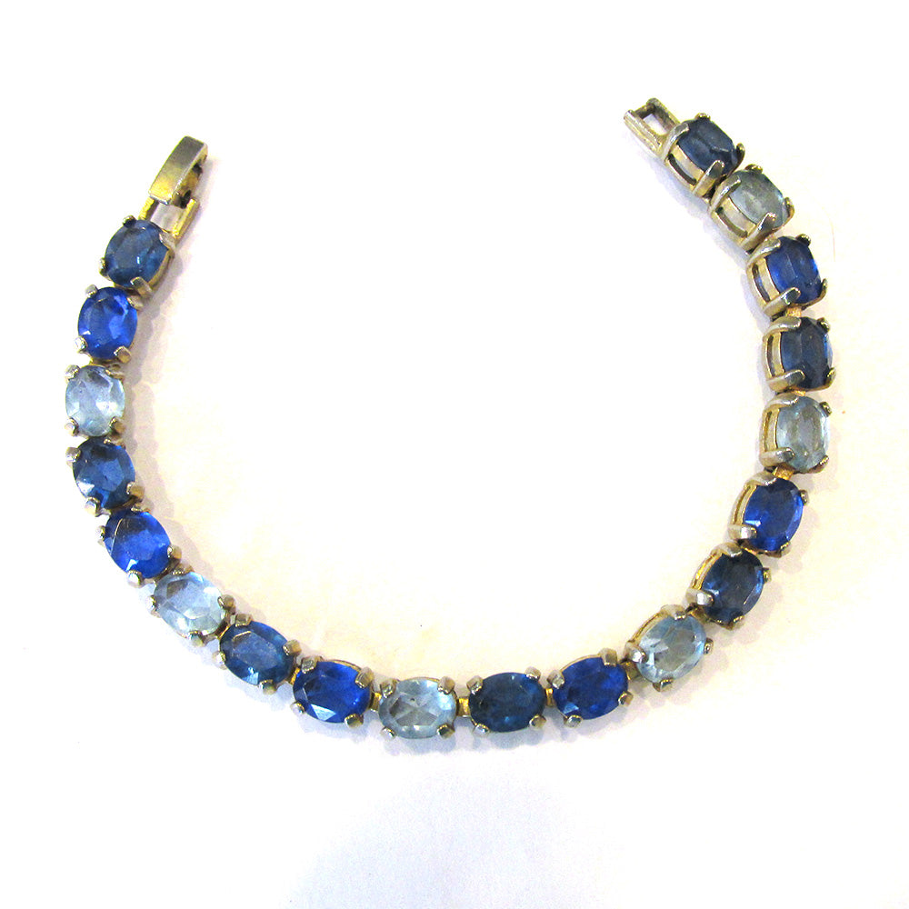 Sparkling Vintage 1960s Stylish Mid-Century Sapphire Diamante Bracelet - Front