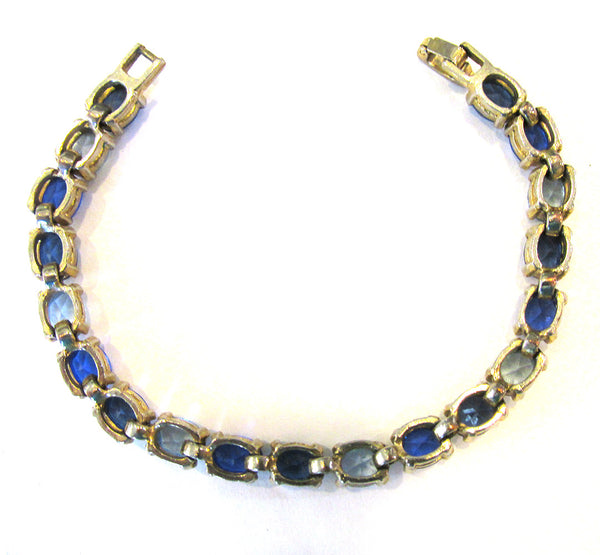 Sparkling Vintage 1960s Stylish Mid-Century Sapphire Diamante Bracelet - Back